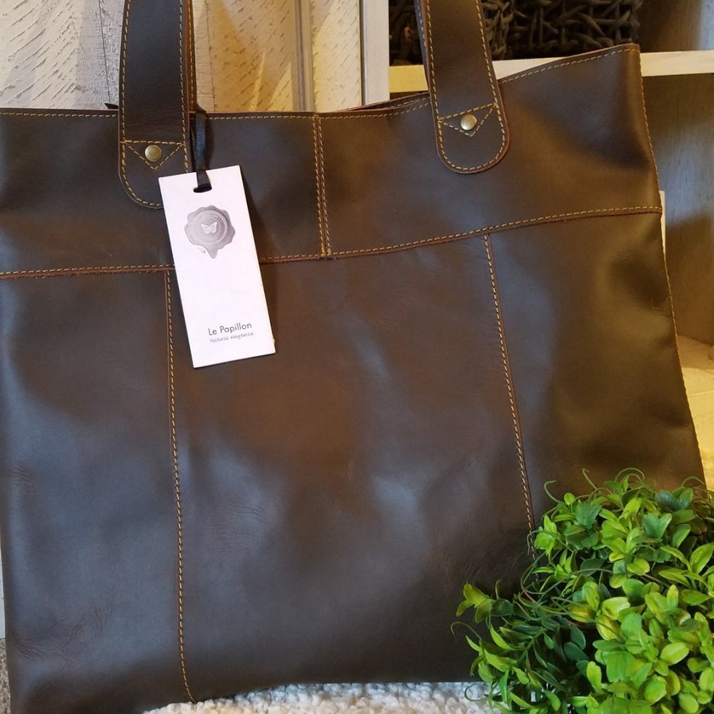 Dark Brown Leather Boho Tote    SKU:PTC-GNN-LTH-BH